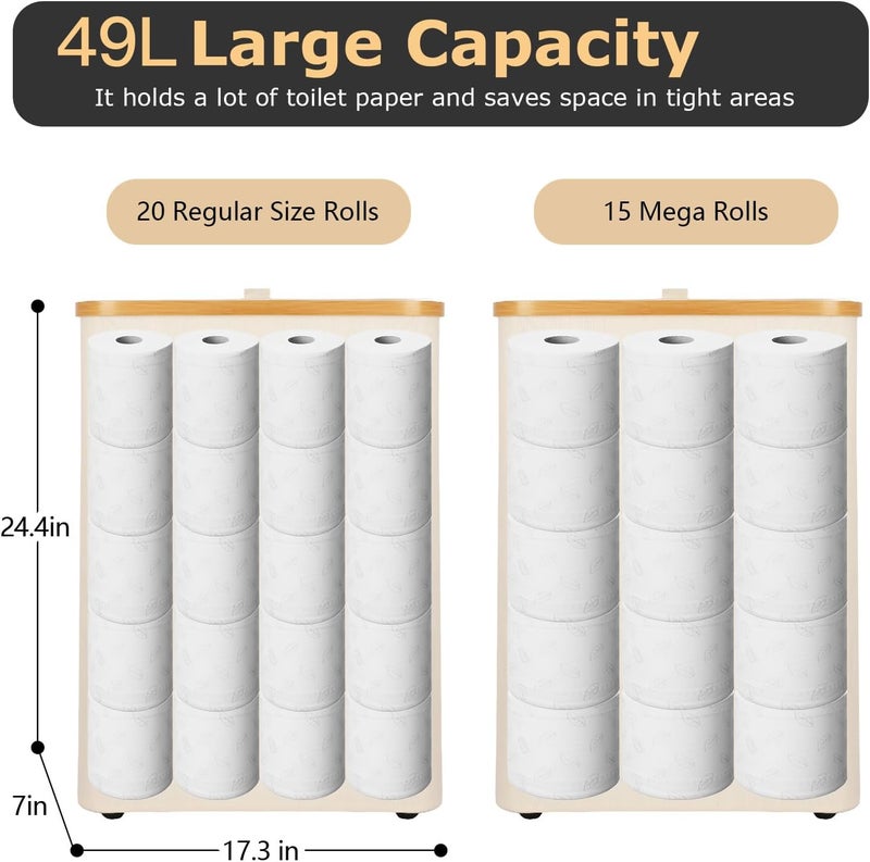 Dotpilgo Extra Large Toilet Paper Storage Basket with Lid 49L Slim Toilet Paper Basket Holder Bin Container Organizer for Bathroom Hold up to 20 Regular Rolls or 15 Mega Rolls - Image 2